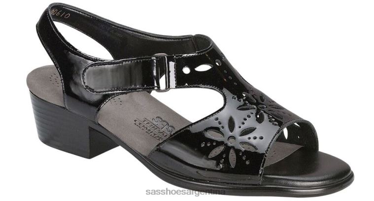 versátil mujer SAS 8X8BJ106 sandalias con tira en el talón y motivo de rayos de sol charol negro