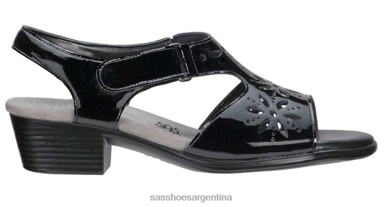 versátil mujer SAS 8X8BJ106 sandalias con tira en el talón y motivo de rayos de sol charol negro
