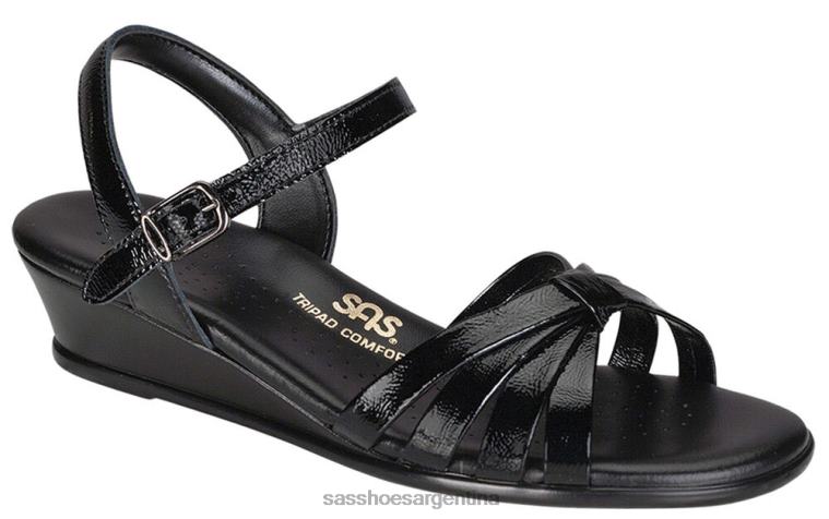 versátil mujer SAS 8X8BJ125 sandalias con cuña y correa de cuarto de tiras charol negro
