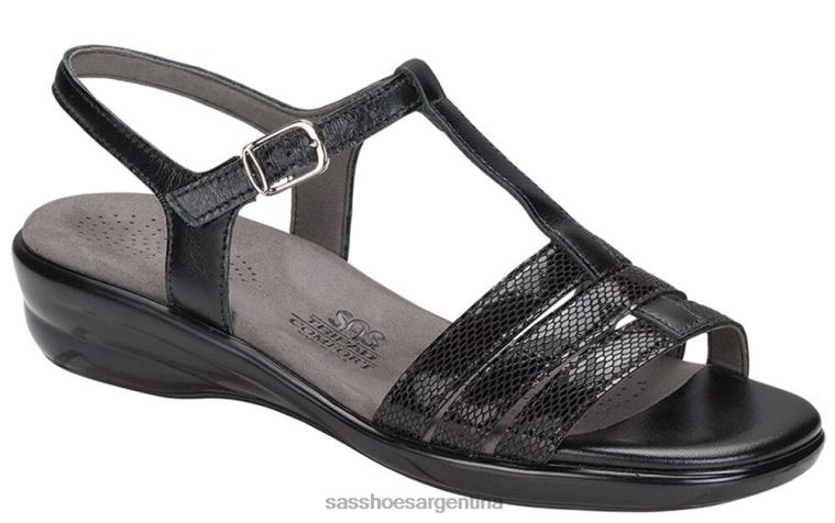 versátil mujer SAS 8X8BJ145 sandalias capri con correa en T serpiente negra