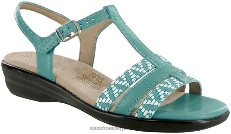 versátil mujer SAS 8X8BJ147 sandalias capri con correa en T turquesa/cheurón