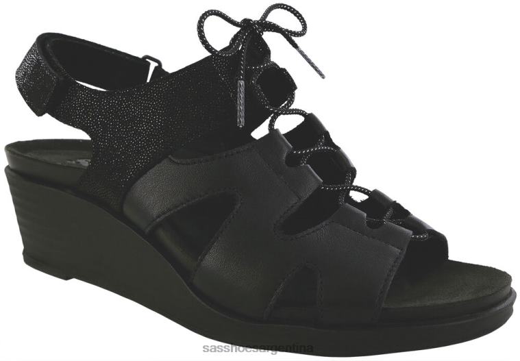 versátil mujer SAS 8X8BJ429 sandalias de cuña con cordones sedona negro/brillante